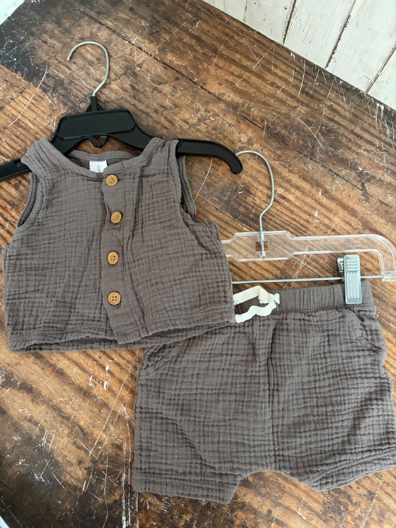 GREY MODERN MOMENTS MUSLIN 2PC SET, BOYS 6/9M