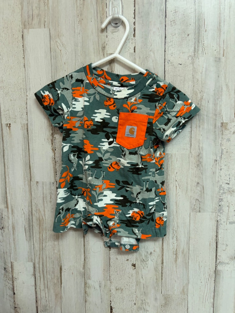 TEAL CARHARTT PRINTED ROMPER, BOYS 3M