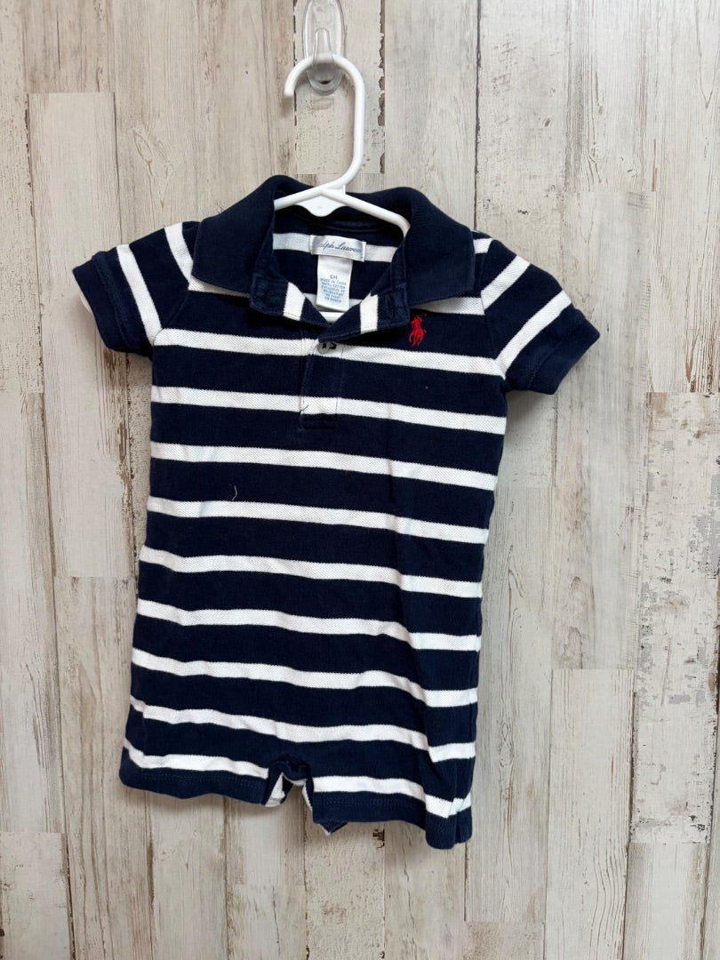 NAVY/WHITE RALPH LAUREN STRIPE ROMPER, BOYS 6M