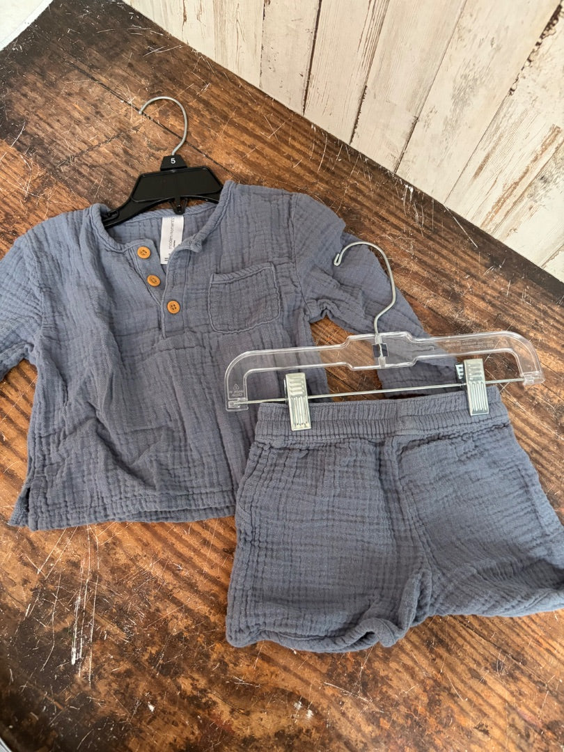 STEEL BLUE MODERN MOMENTS MUSLIN 2PC SET, BOYS 12M
