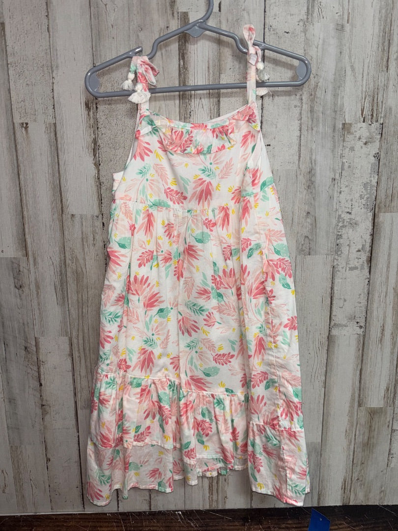 WHITE SHABBY CHIC PALM PRINT DRESS, GIRL 4T