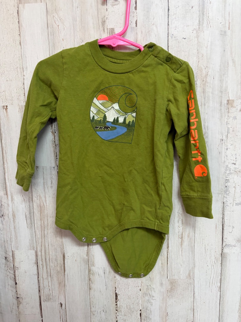 GREEN CARHARTT LOGO ONESIE, BOYS 24M