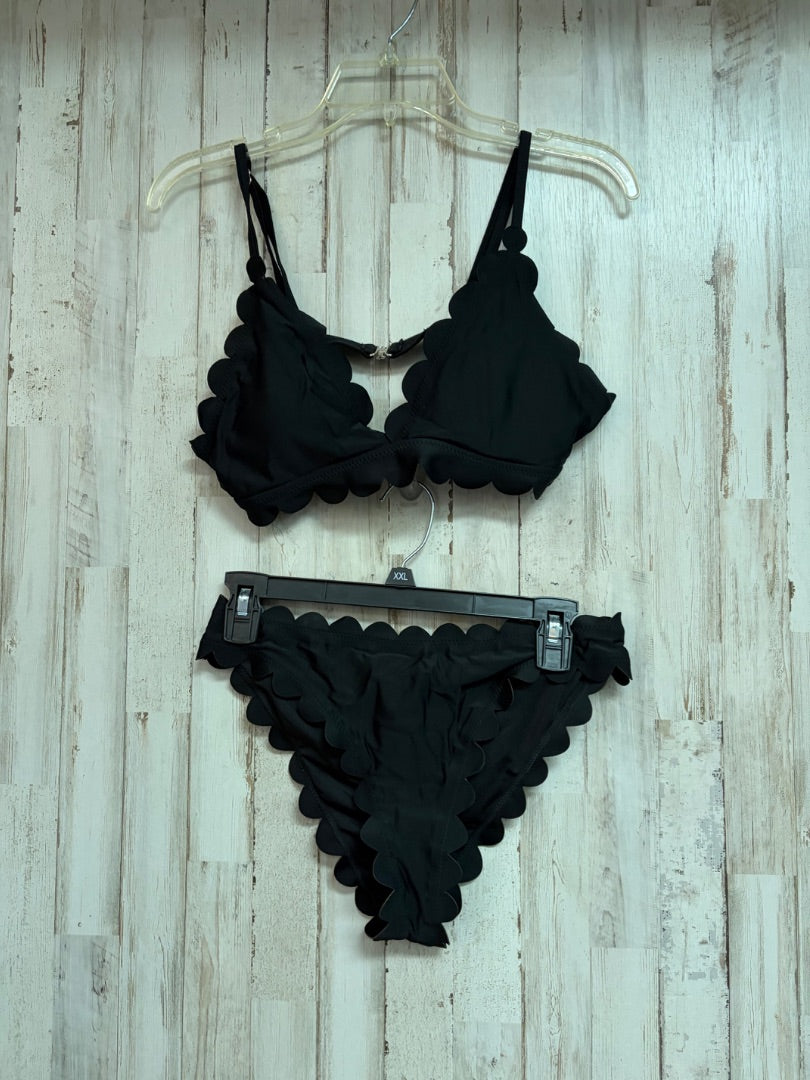 BLACK SCALLOPED 2PC SWIM, LADIES L