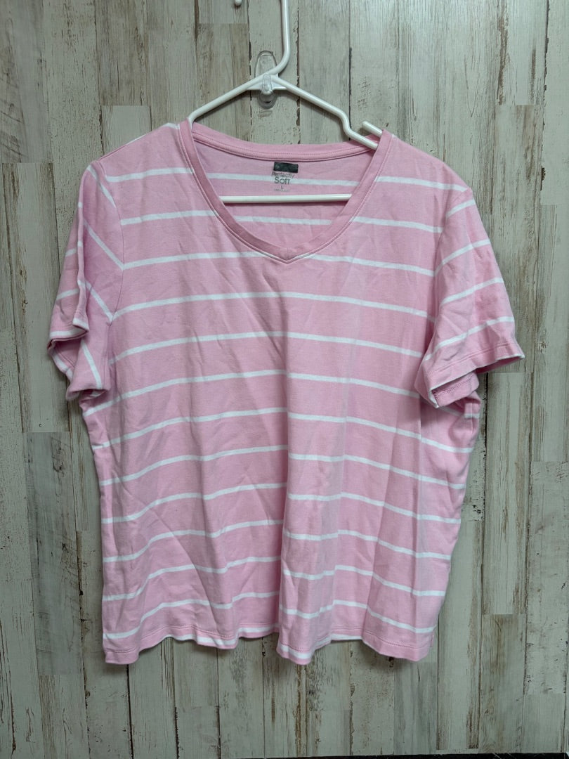 PINK STRIPE VNECK, LADIES L