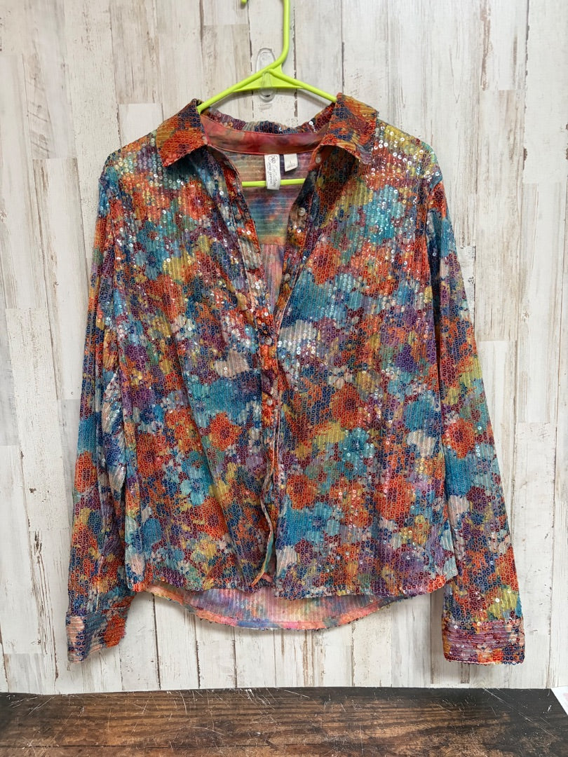 ORANGE/BLUE CATO SEQUIN BUTTON TOP, LADIES L