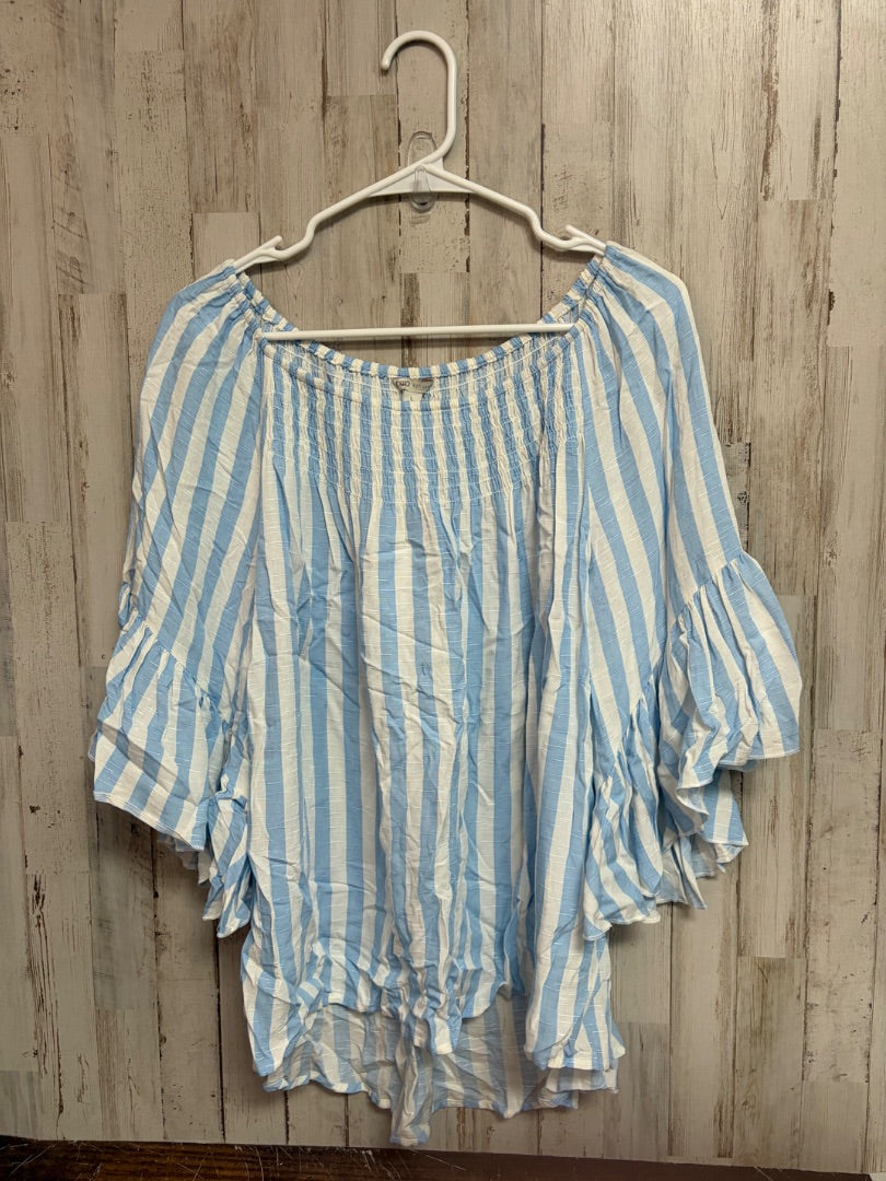 BLUE/WHITE CATO STRIPE LINEN TOP, LADIES L
