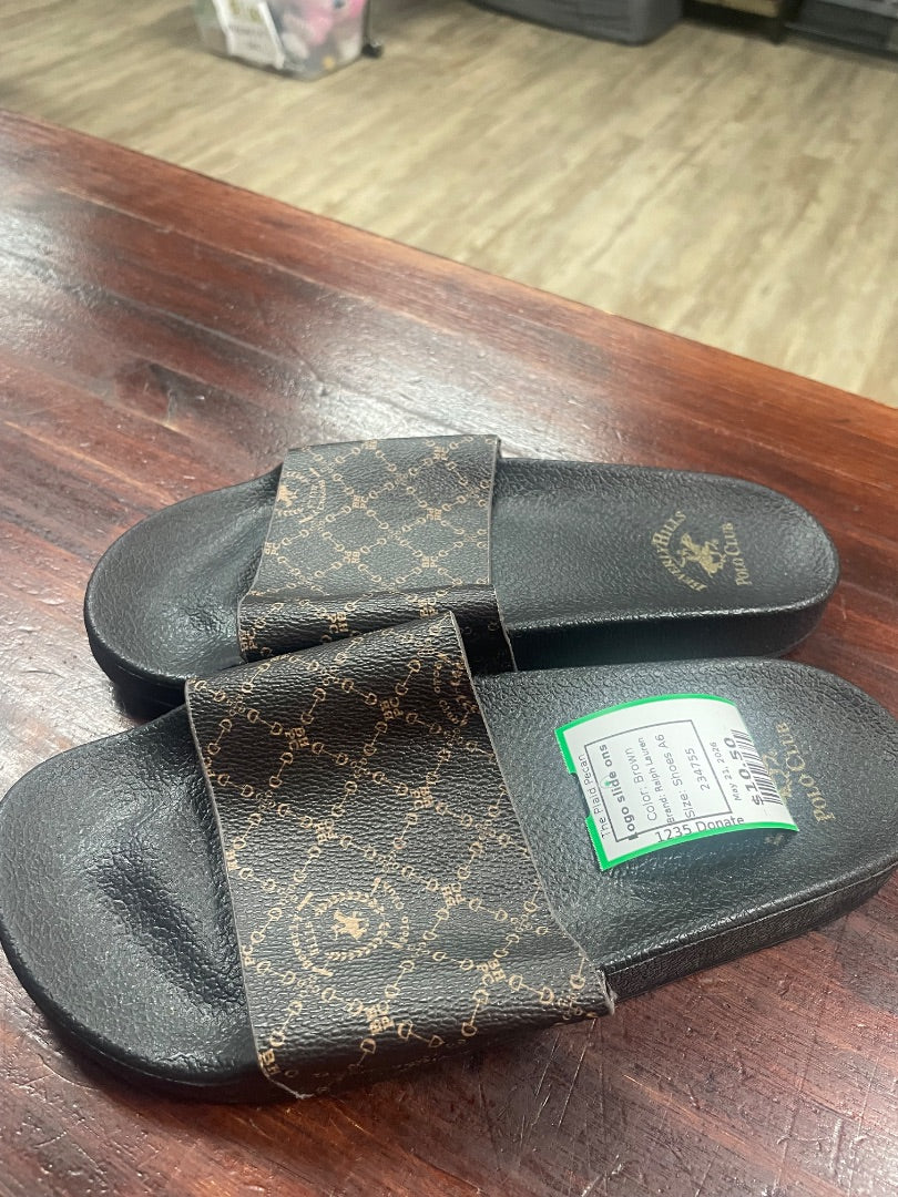 Brown Ralph Lauren Logo slide ons, Shoes A6