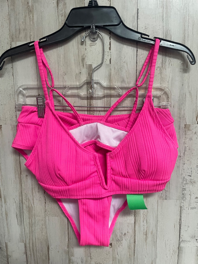 HOT PINK 2PC BRIGHT RIBBED SWIM, LADIES L