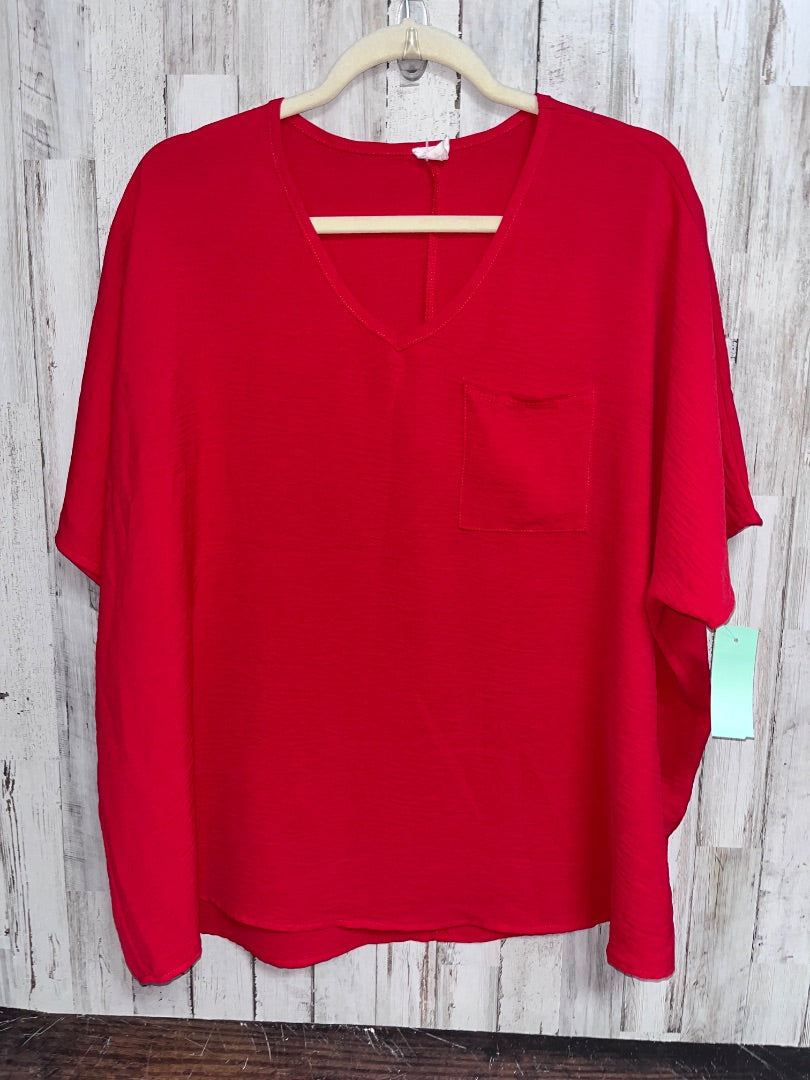 RED JENNARATION TEXTURE POCKET BLOUSE, LADIES S