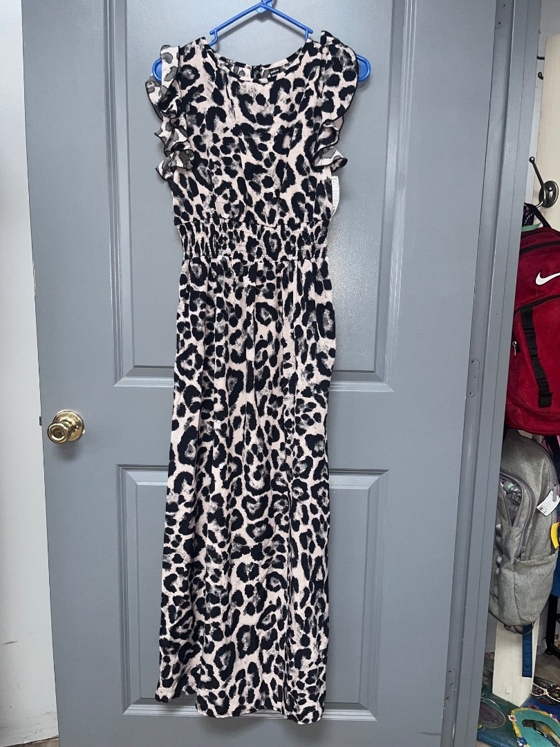 BLACK/TAN SHEIN LEOPARD SMOCKED WAIST MAXI, LADIES M