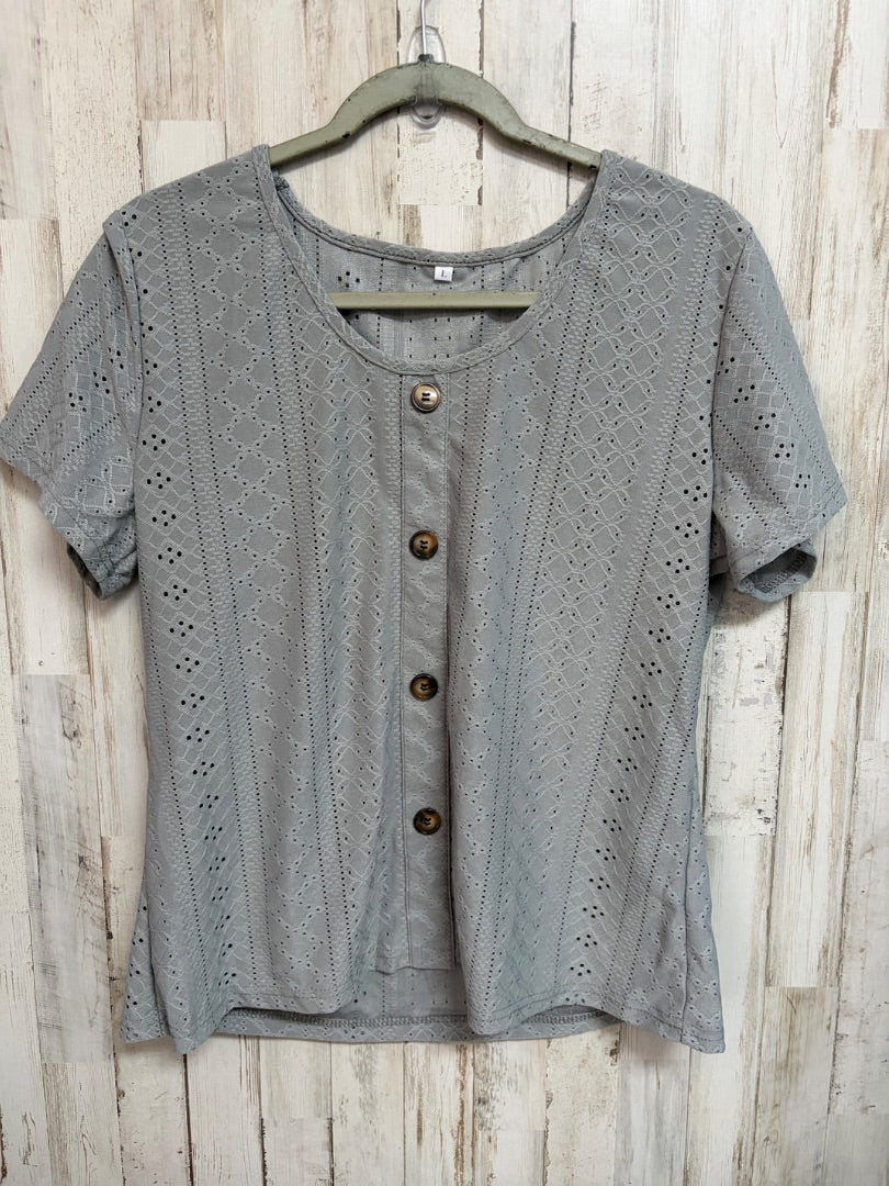 GREY EYELIT BUTTON TOP, LADIES L