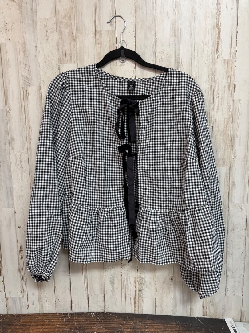 BLACK SHEIN PLAID BOW TOP, LADIES XL
