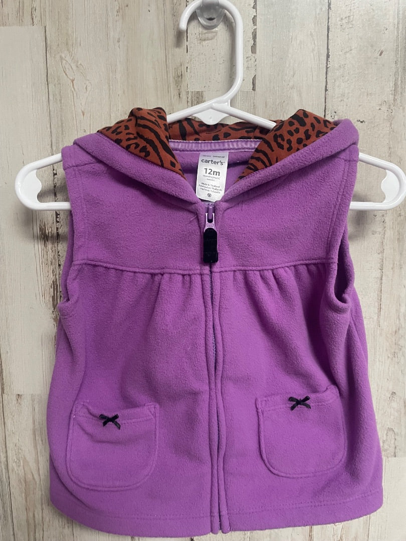 PURPLE CARTERS HOODED FLEECE VEST, GIRL 12M
