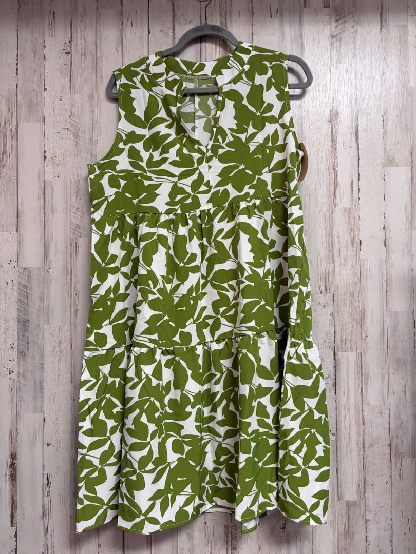 GREEN/WHITE LEAF PRINT DRESS, LADIES L