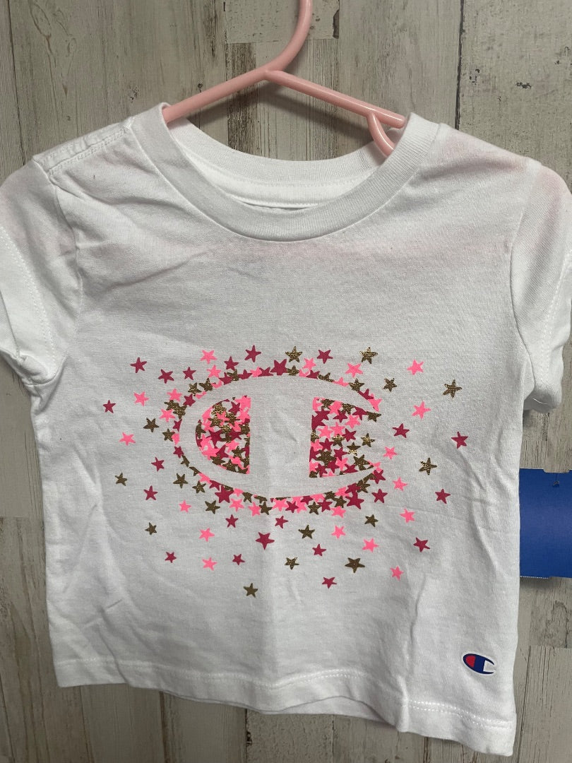 WHITE CHAMPION LOGO TEE, GIRL 2T