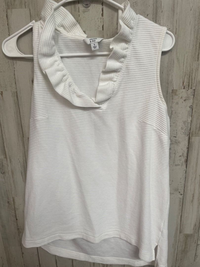 WHITE CROWN & IVY RIBBED RUFFLE COLLAR TANK, LADIES S