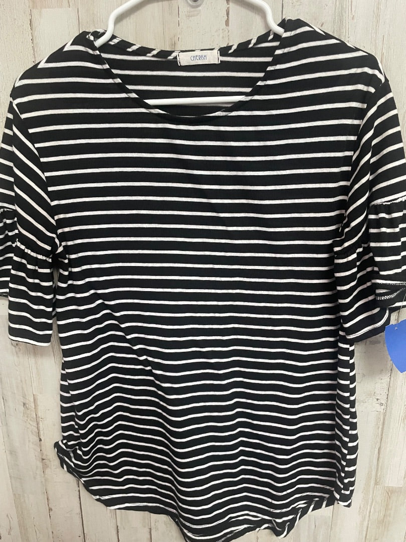 BLACK/WHITE CHERISH RUFFLE SLEEVE STRIPE TEE, LADIES S