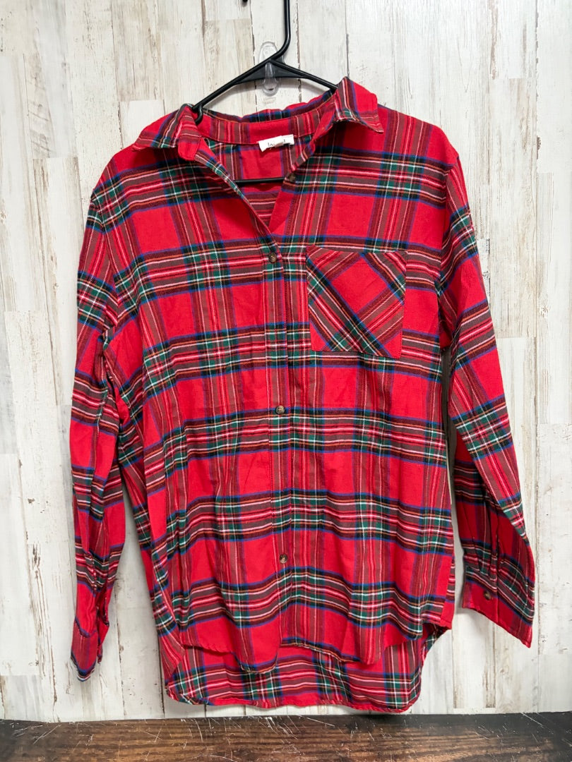 RED LA MIEL PLAID BUTTON UP, LADIES S