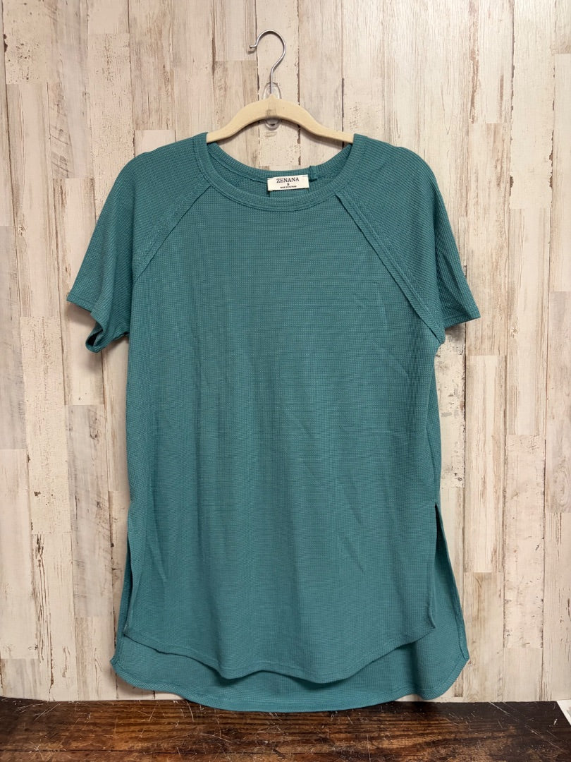TEAL ZENANA WAFFLE KNIT TOP, LADIES S