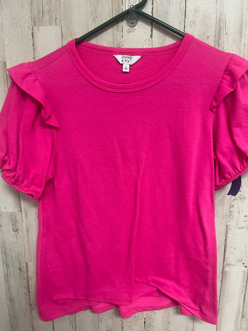PINK CROWN & IVY RUFFLE SHOULDER TOP, LADIES S