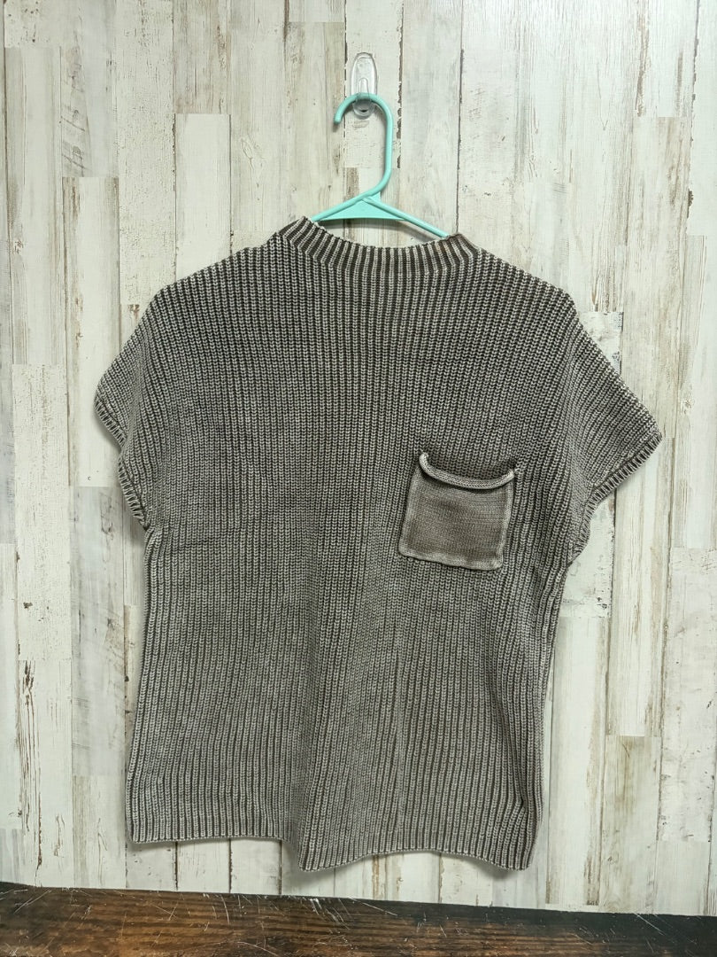 BROWN ZENANA KNIT POCKET TOP, LADIES S/M