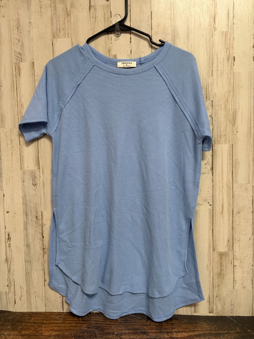 BLUE ZENANA WAFFLE KNIT TOP, LADIES S