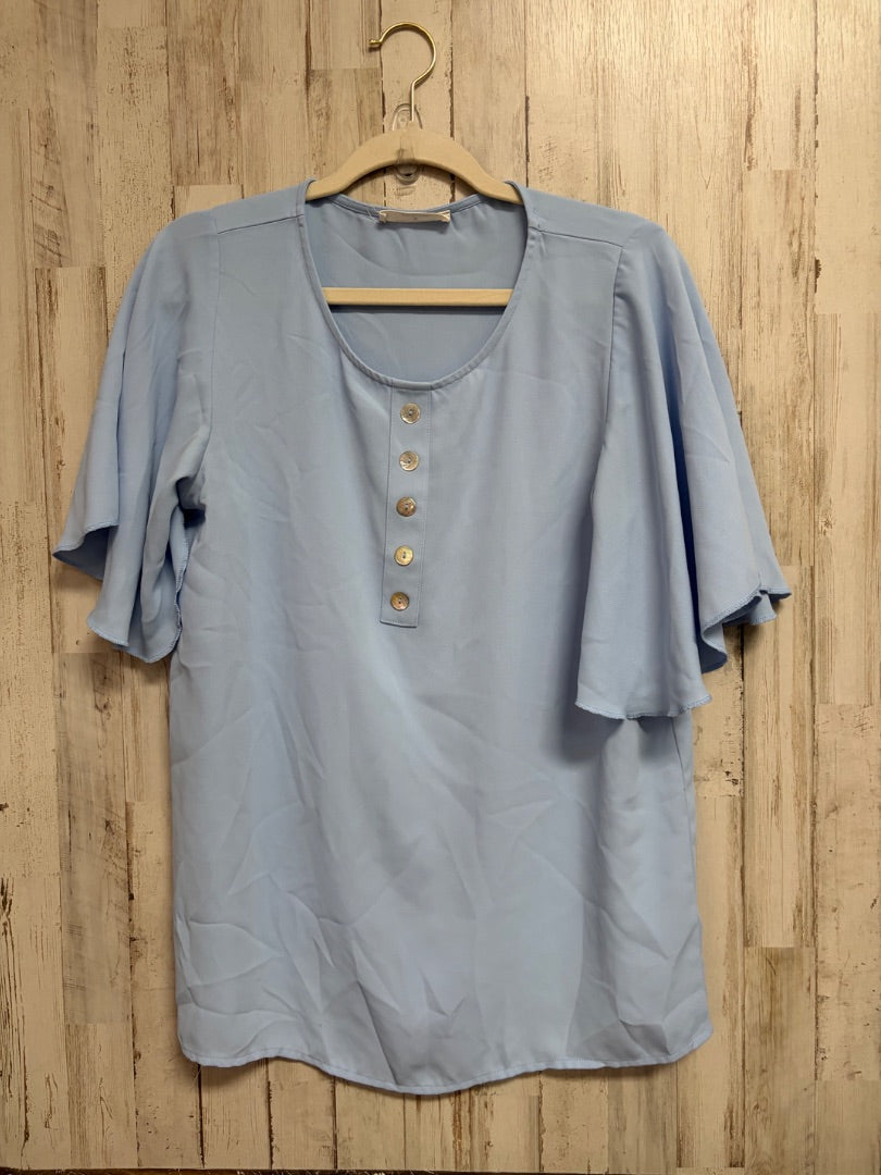 BLUE ZENANA SHEER BUTTON TOP, LADIES S