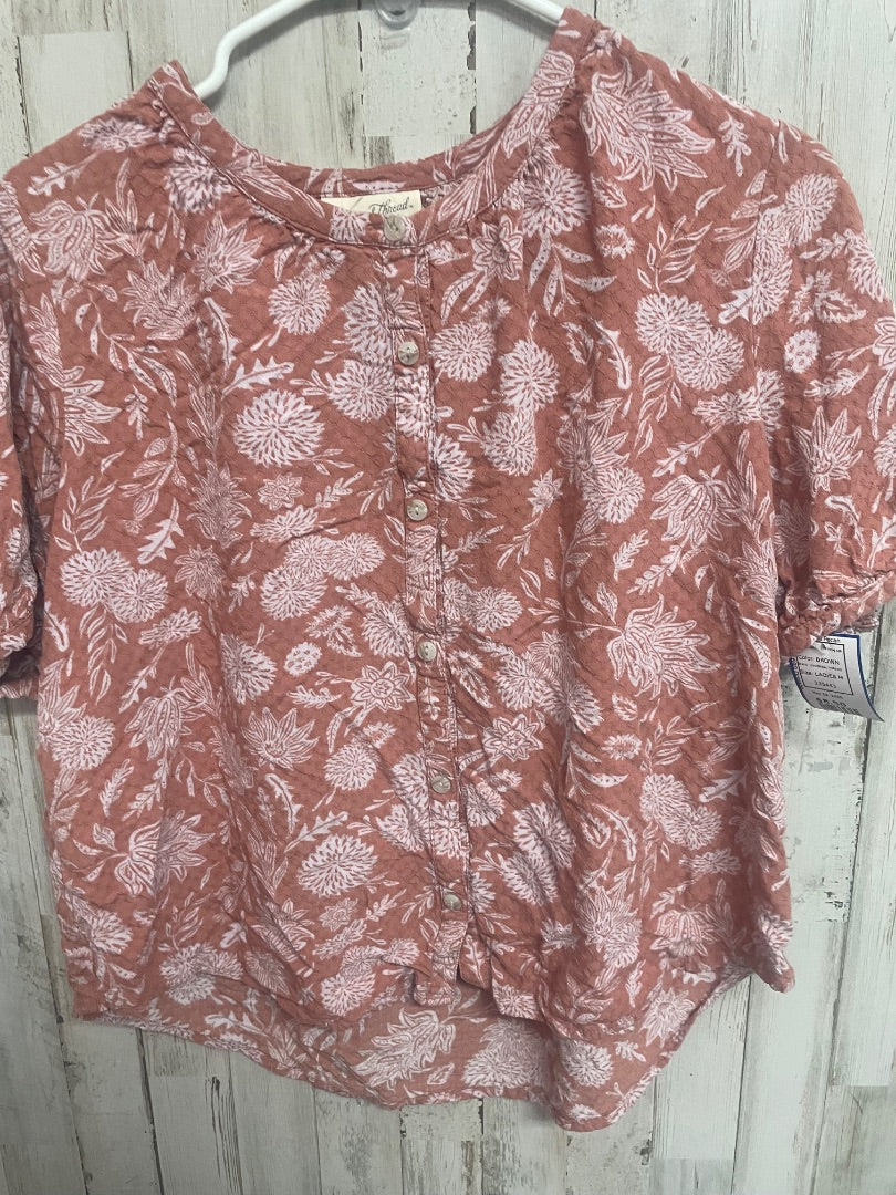 BROWN UNIVERSAL THREAD LINEN FLORAL BUTTON UP, LADIES M