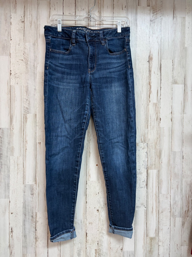 DENIM AMERICAN EAGLE SZ8 SUPER STRETCH SKINNIES, LADIES M