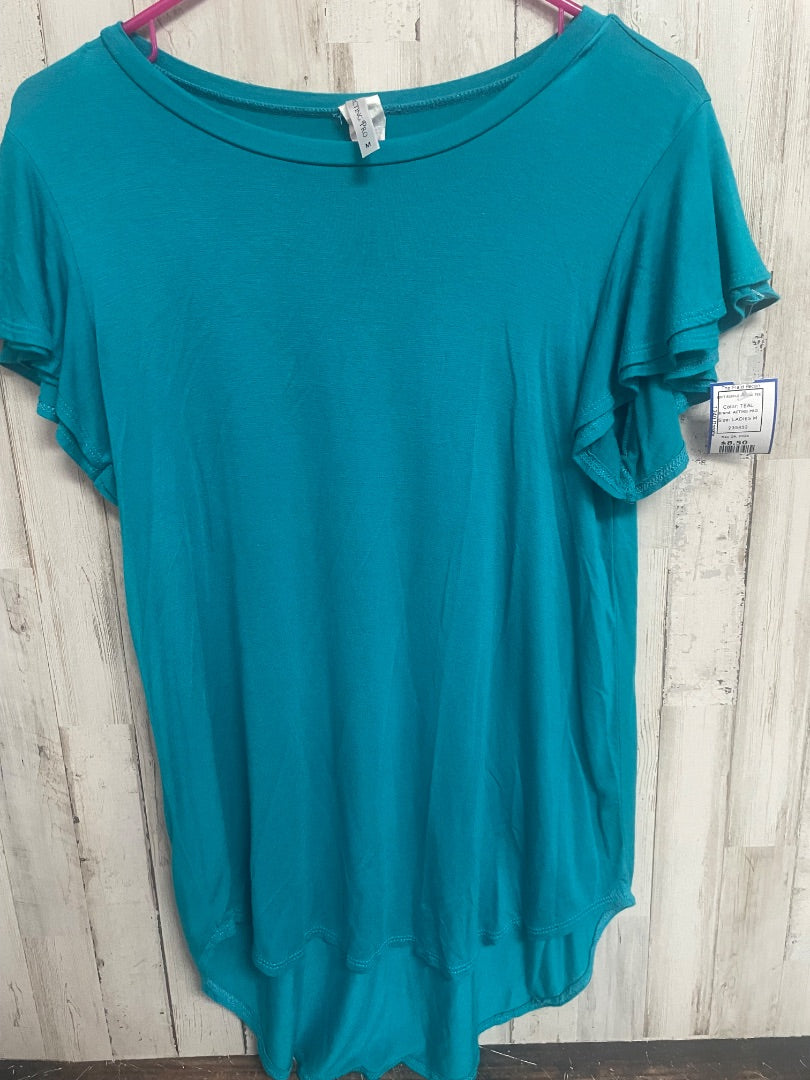TEAL ACTING PRO SOFT RUFFLE SLEEVE TEE, LADIES M