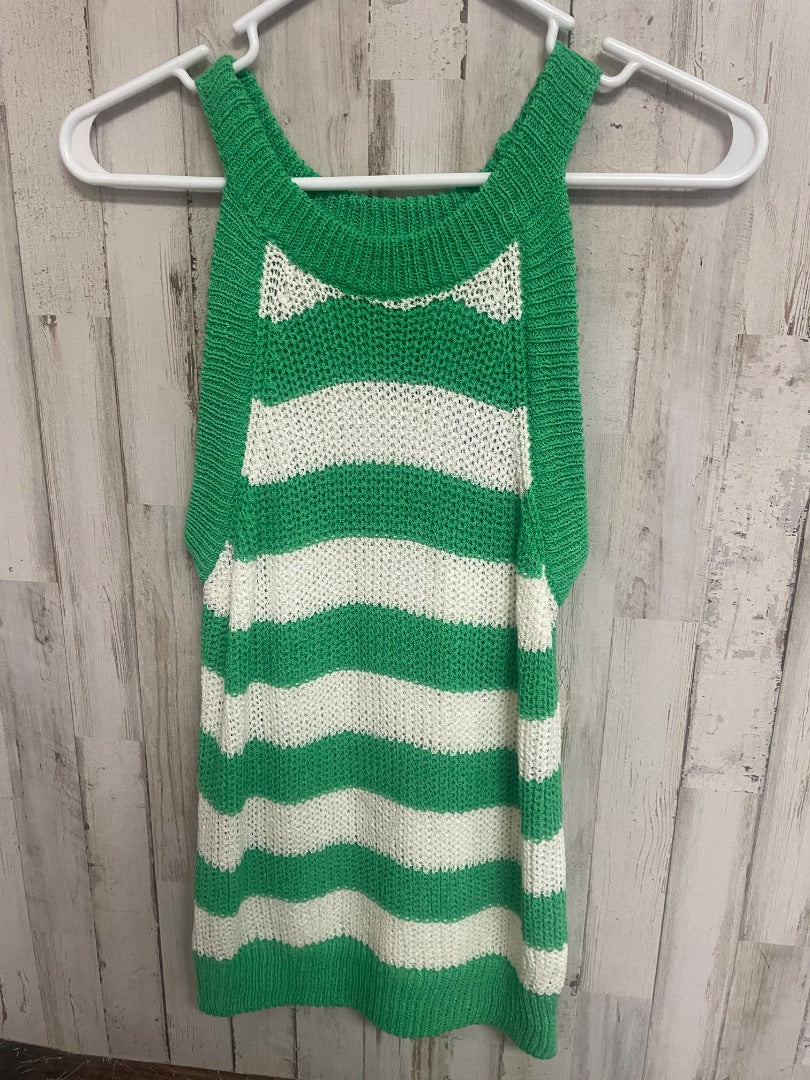 WHITE/GREEN AARON & AMBER KNIT STRIPE TANK, LADIES M