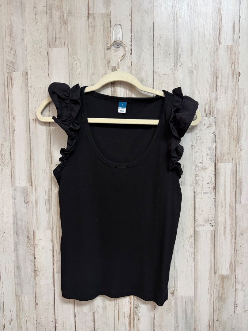 BLACK OLD NAVY RIBBED RUFFLE TANK, LADIES M