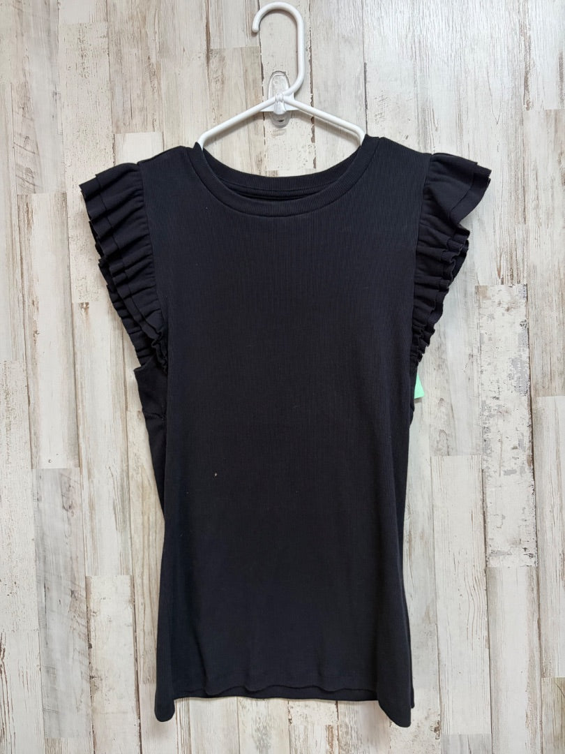 BLACK GAP RIBBED RUFFLE SLEEVE TOP, LADIES M