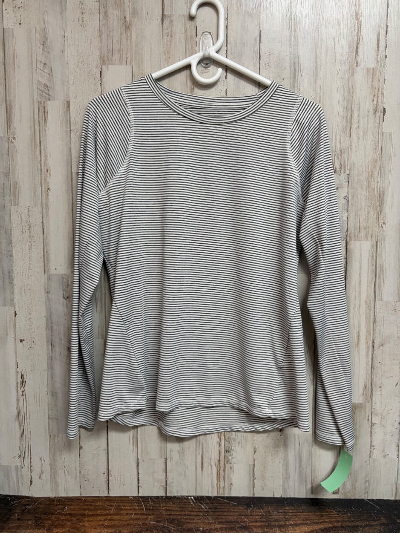 WHITE/GREY ATHLETIC WORKS STRIPE DRY FIT LONG SLEEVE, LADIES M