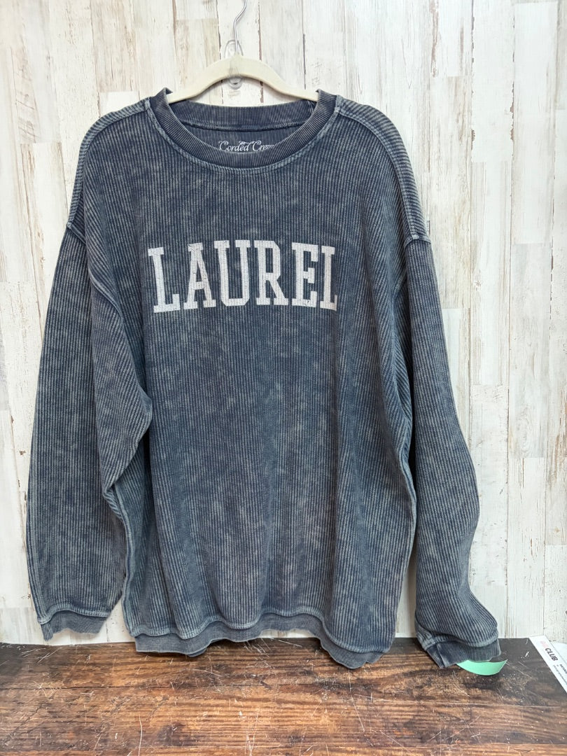 NAVY CORDED CREW CORDED LAUREL SWEATSHIRT, LADIES L
