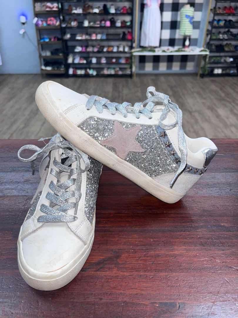 SILVER VINTAGE HAVANA GLITTER STAR SNEAKERS, SHOES A8