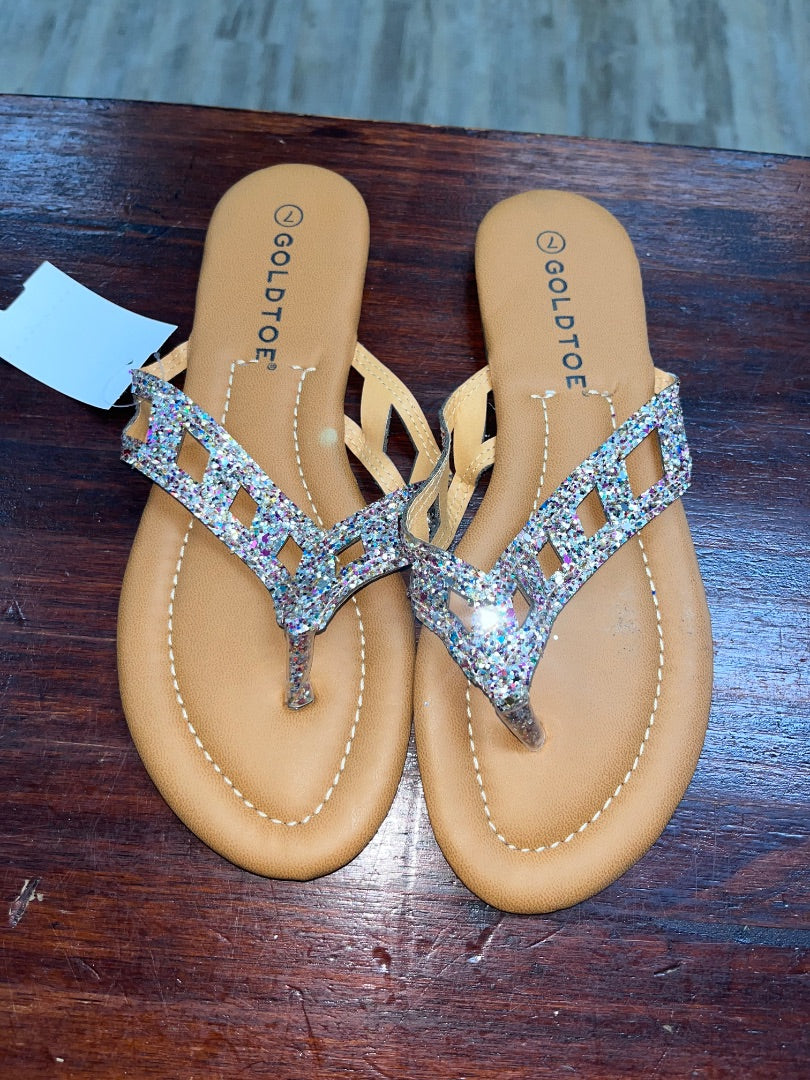 MULTI GOLDTOE GLITTER FLIP FLOPS, SHOES A7