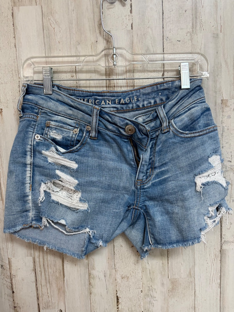DENIM AMERICAN EAGLE SZ0 DISTRESS SHORTS, LADIES XS