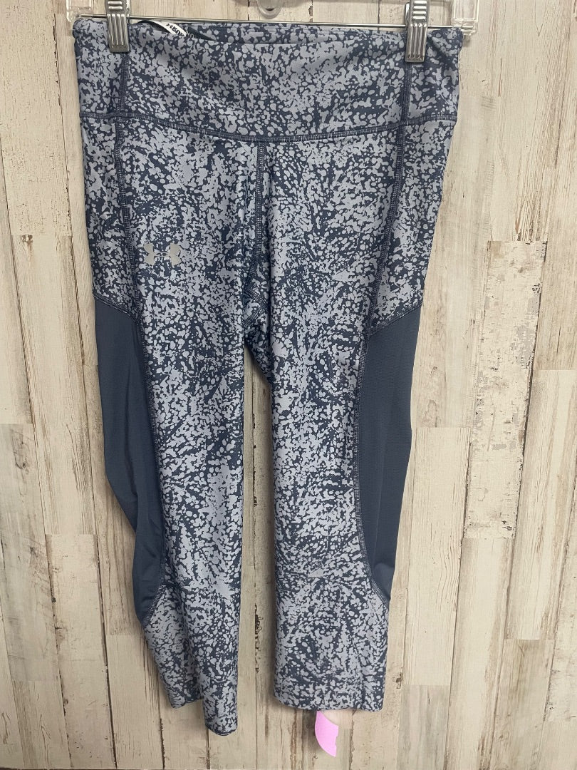 STEEL BLUE UNDER ARMOUR PRINTED CAPRI LEGGINGS, LADIES M