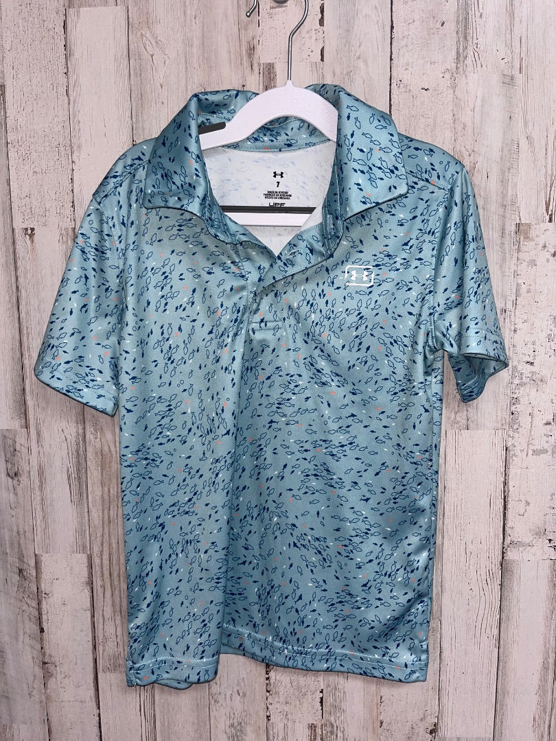 TEAL UNDER ARMOUR FISH DRY FIT POLO, BOY 7