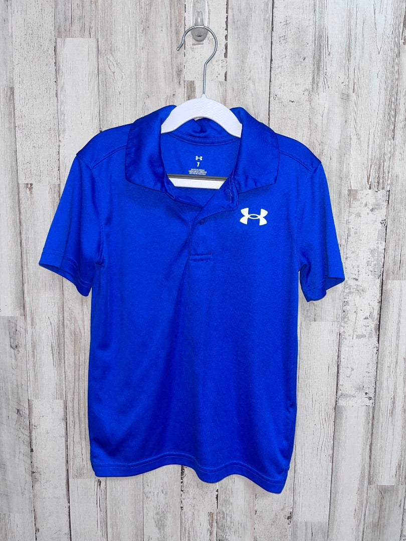 BRIGHT BLUE UNDER ARMOUR DRY FIT POLO, BOY 7