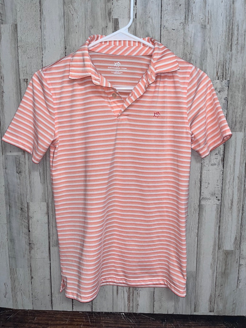 PEACH SOUTHERN TIDE STRIPE DRY FIT POLO, BOY 12/14