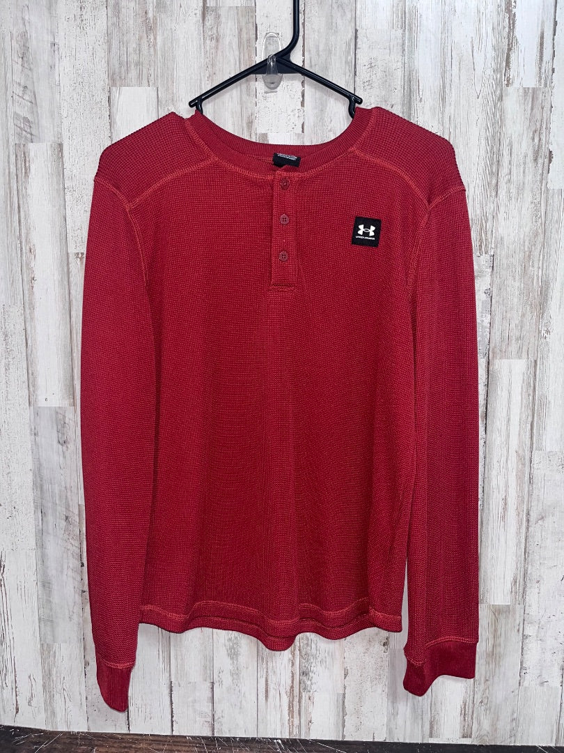 RUST UNDER ARMOUR WAFFLE KNIT BUTTON LONG SLEEVE, BOY 14/16