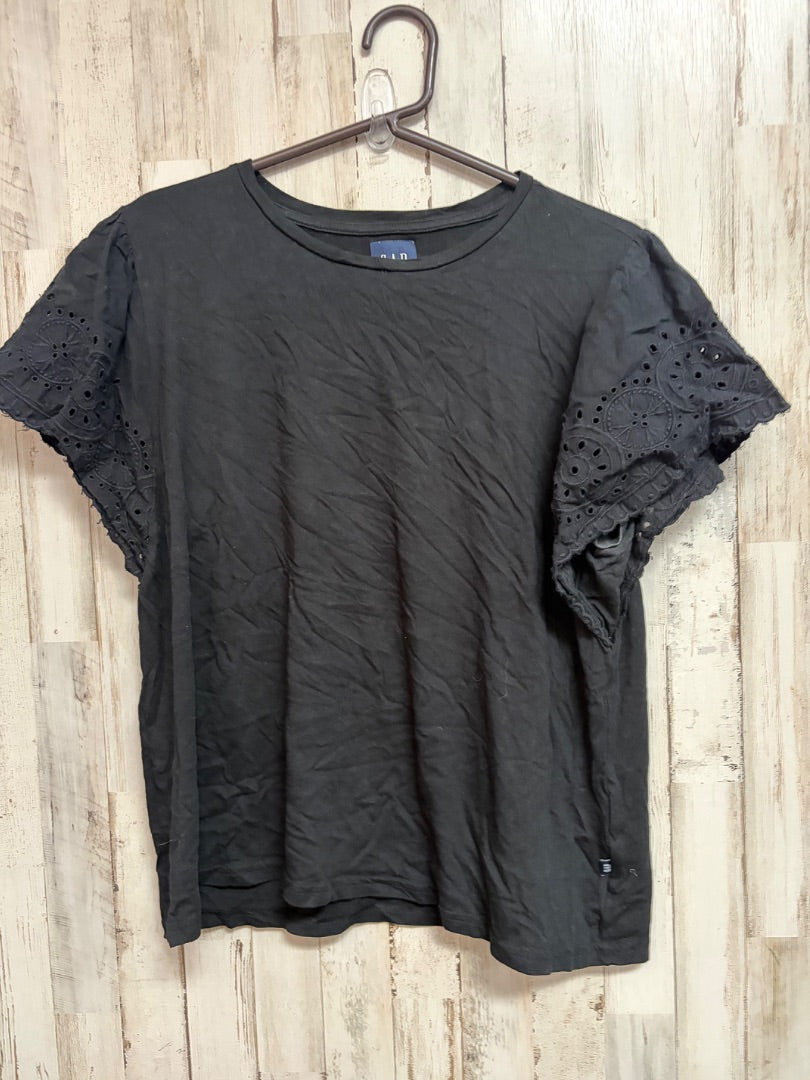BLACK GAP EYELET SLEEVE TOP, LADIES L