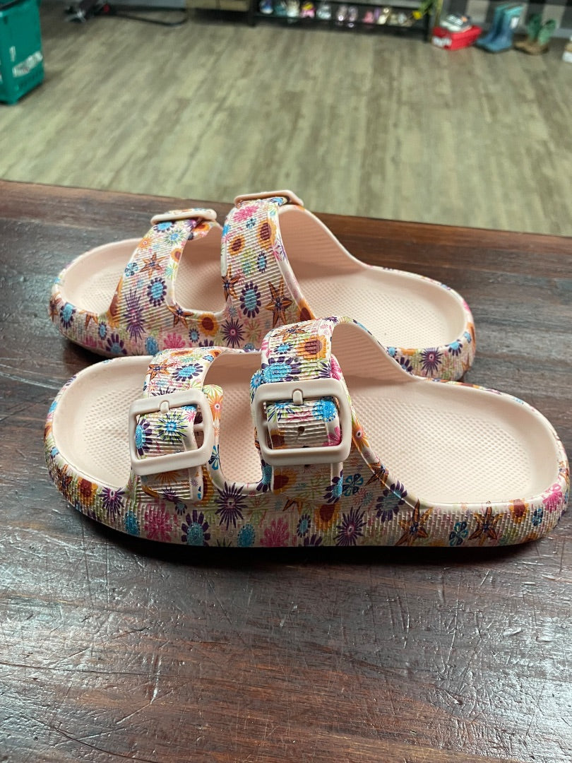 PINK FLORAL RUBBER SANDALS, SHOES A8