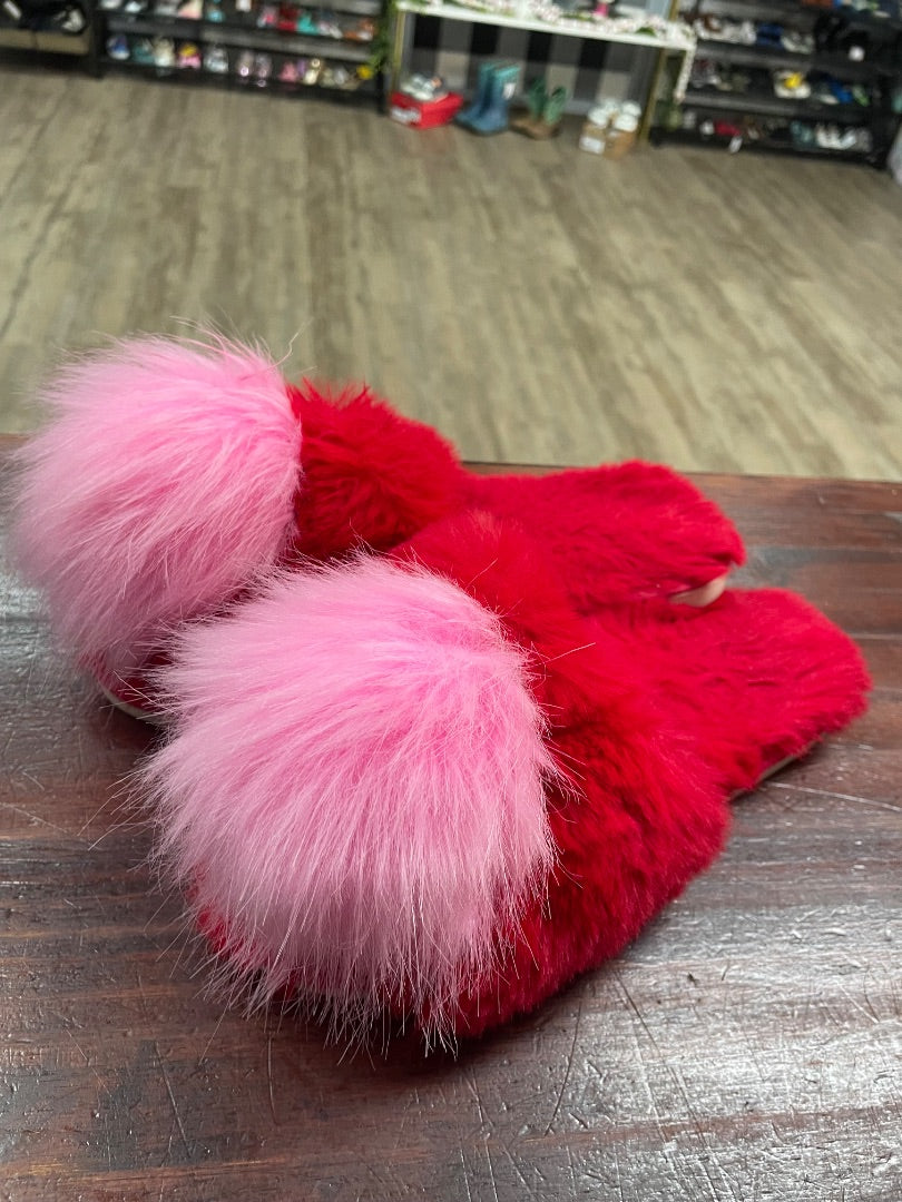 PINK/RED SHIRALEAH PUFF POM SLIPPERS, SHOES A9-11