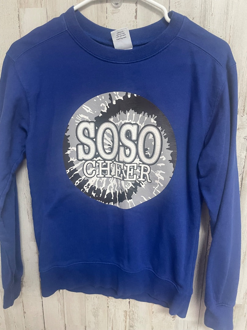 BRIGHT BLUE VARSITY SOSO CHEER SWEATSHIRT, GIRL 10/12