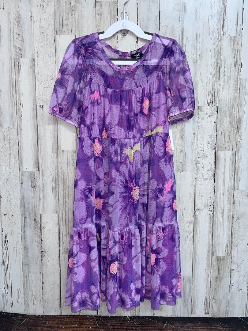 PURPLE ZAC FLORAL TIER DRESS, GIRL 7/8