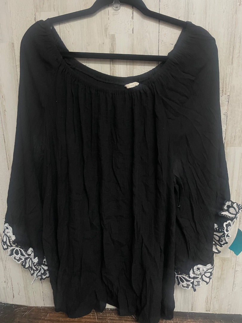 BLACK CATO LACE SLEEVE MUSLIN TOP 22/24, LADIES 3X
