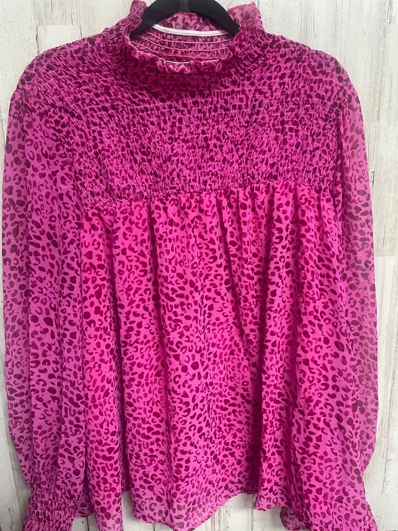 PURPLE SHEIN LEOPARD SMOCK NECK BLOUSE, LADIES 3X